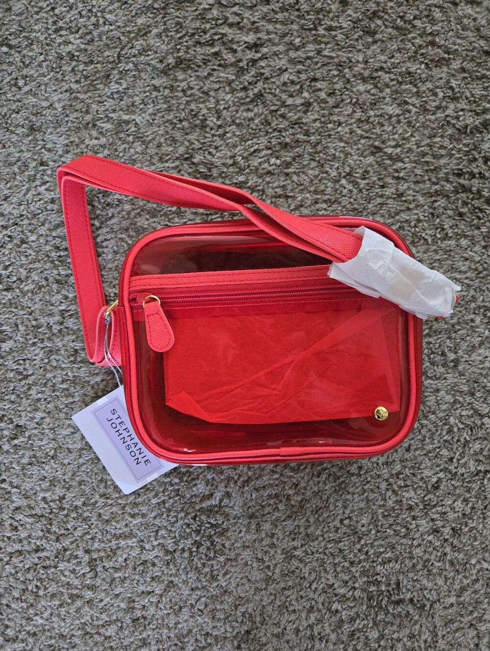 NWT Stephanie Johnson Clear Crossbody Bag in Bright Red